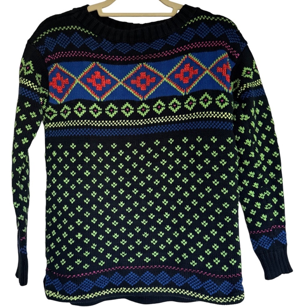 Lauren Ralph Lauren Multi Color Neon Geometric Knit‎ Pullover Sweater Size XS